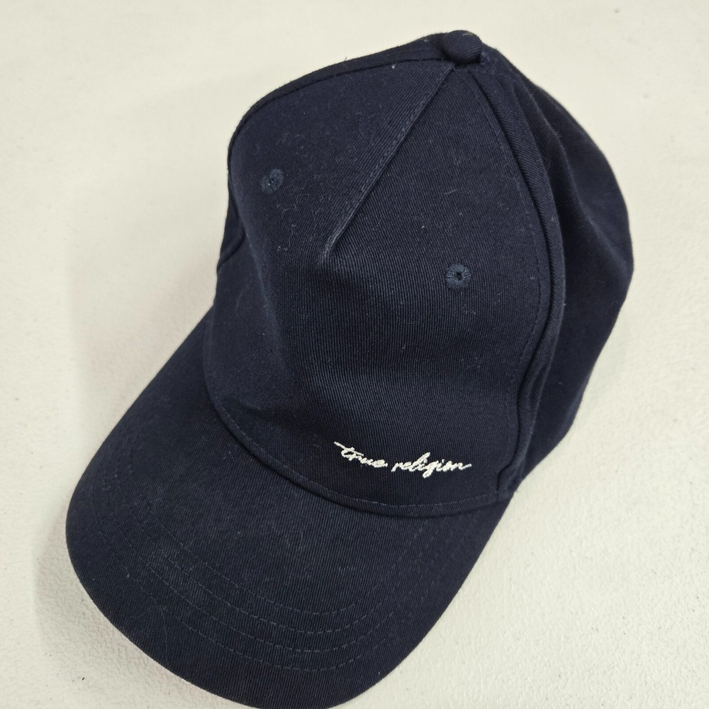 True Religion Men‎ Hat OS Blue Embroidered Script Logo Snapback Cap